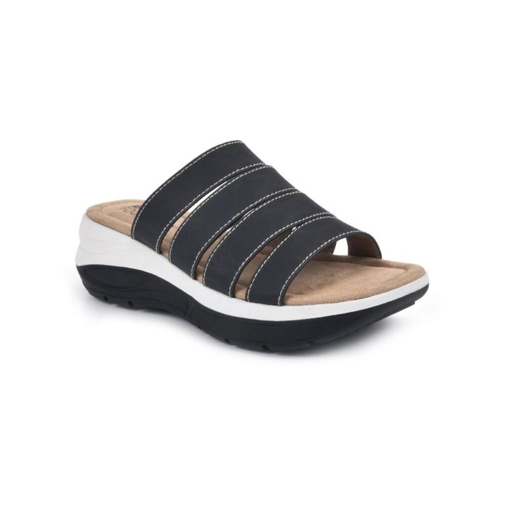 WHITE MOUNTAIN FOOTBEDS Womens Black Fascinate Wedge Slip On Slide Sandals 6.5 M
